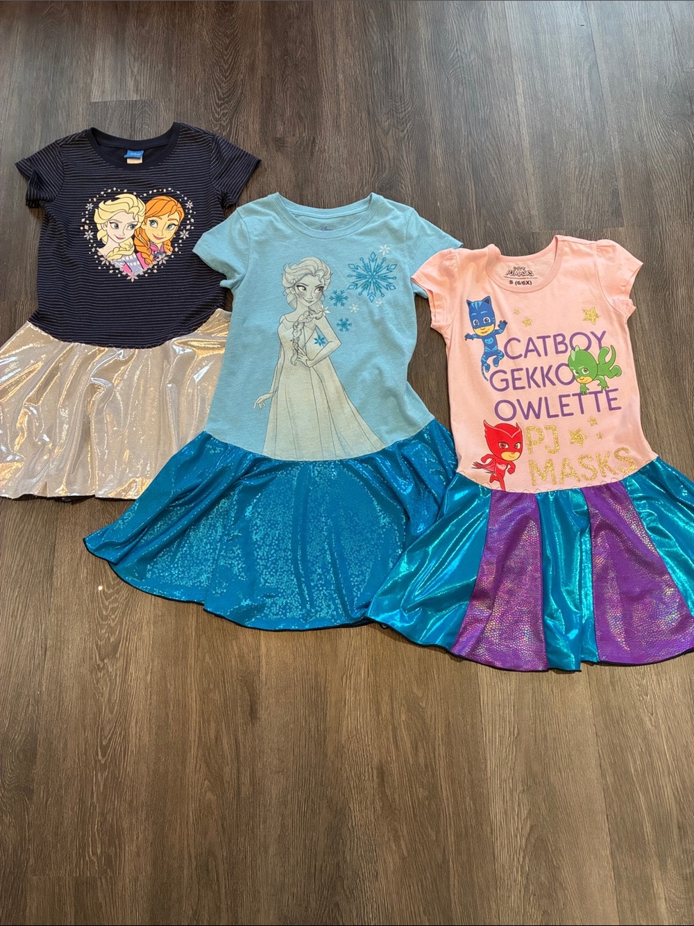 Disney Lot of 3 (S) Up-cycled Frozen & PJ Mask- Tshirts made into Dresses!!